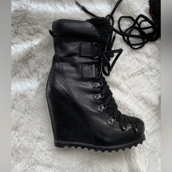 Black Luxury Rebel Wedge Booties - Picture 6 of 15